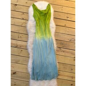 Vintage Y2K Newport News Fairy Ombre Green Blue Flowy Cowl Dress